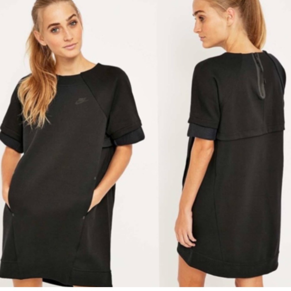 Nike Tech Fleece Short Sleeve Sweatshirt Dress with Kangaroo Pockets